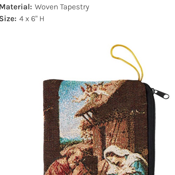 Nativity scene woven tapestry pouch coin purse zippered Catholic Christian gift - Picture 2 of 3